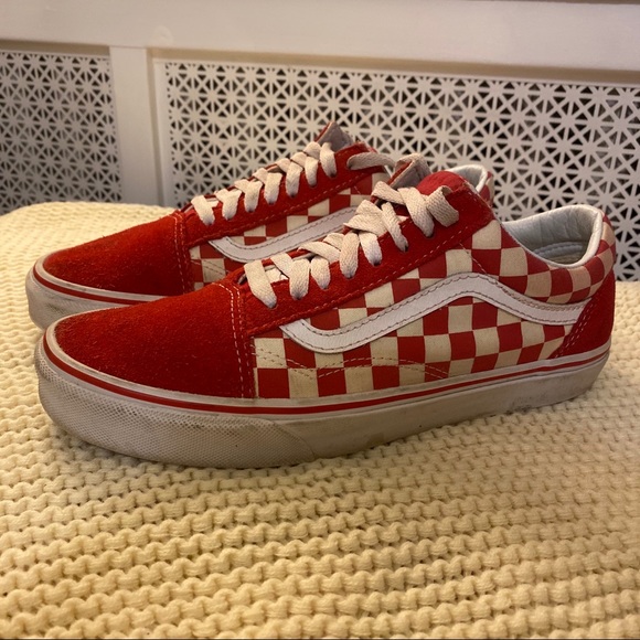 primary check old skool vans red